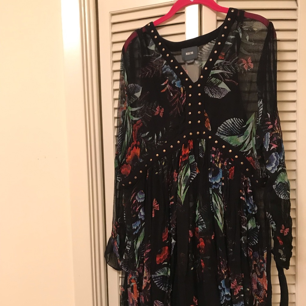 Anthropologie Black Floral Bohemian Dress